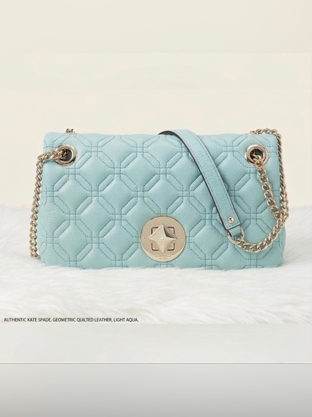Kate Spade New York Quilted Leather Shoulder Bag – Light Aqua Geometric Flap